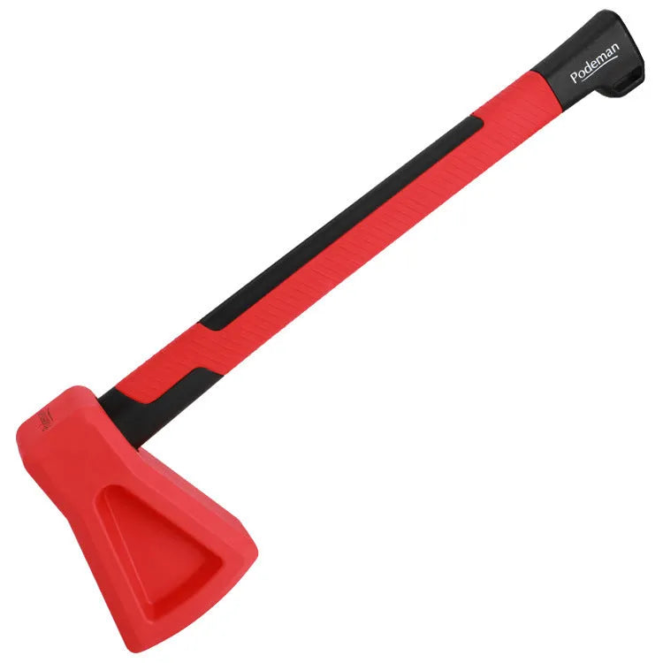 Red plastic axe-shaped muscle trainer for home fitness and body building exercises