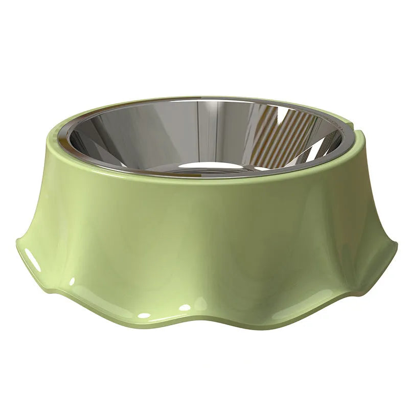 Non-slip stainless steel cat and dog feeding bowl with rubber bottom in blue colour