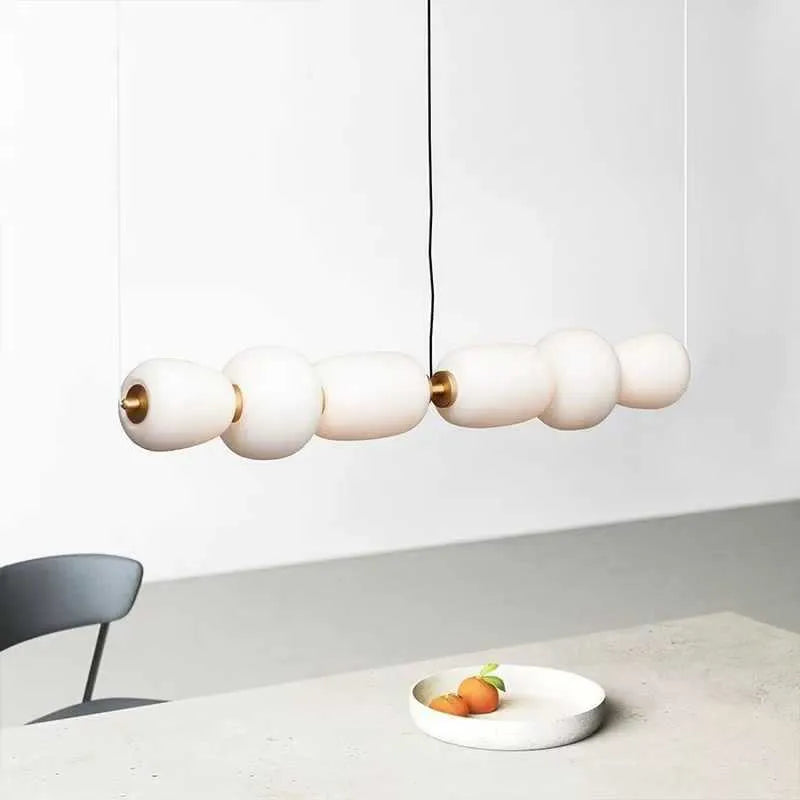 Creative long modern minimalist iron LED chandelier with warm light for living room or dining room