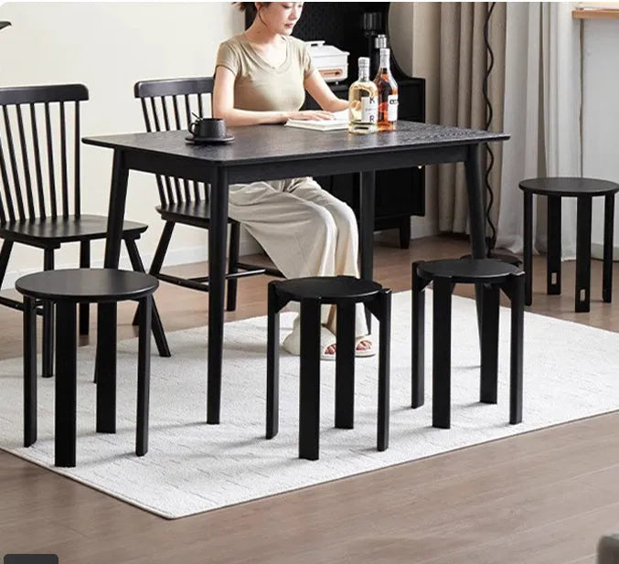 Stackable round iron dining stool with metal frame in modern simple style
