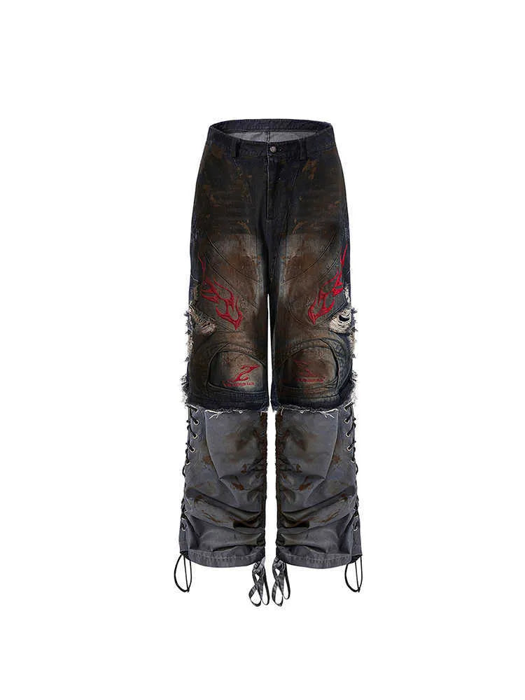 Men's retro jeans with detachable trouser legs in wide-leg denim with mid-high waist