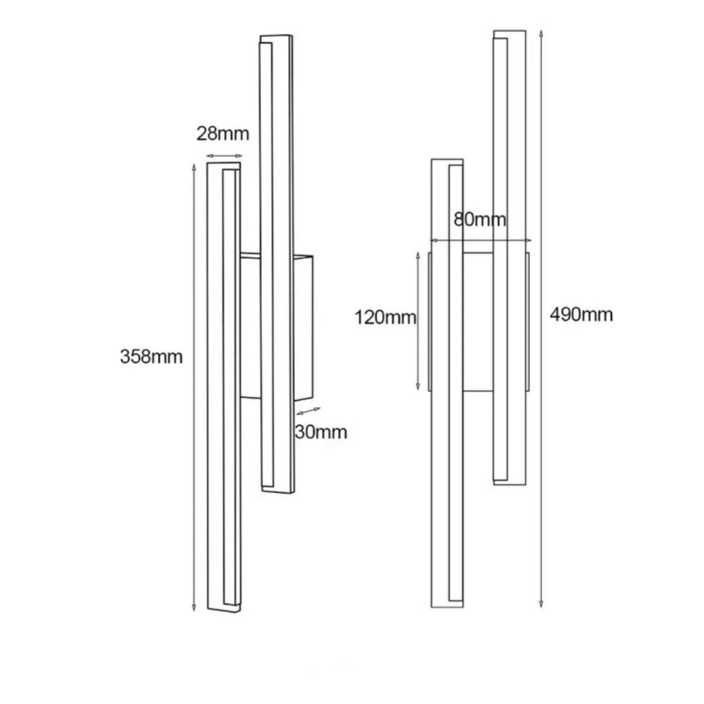 Gold double line wall lamp with linear LED lighting mounted on corridor wall