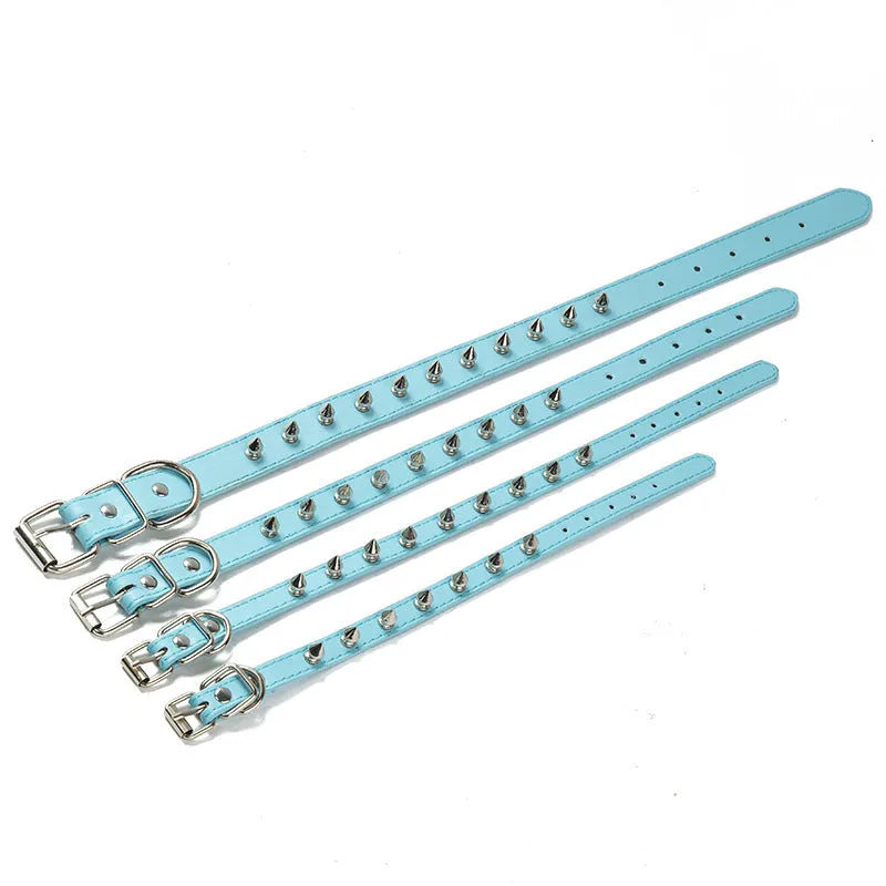 Studded PU leather dog collar in various colours with metal decorations and alloy fastener