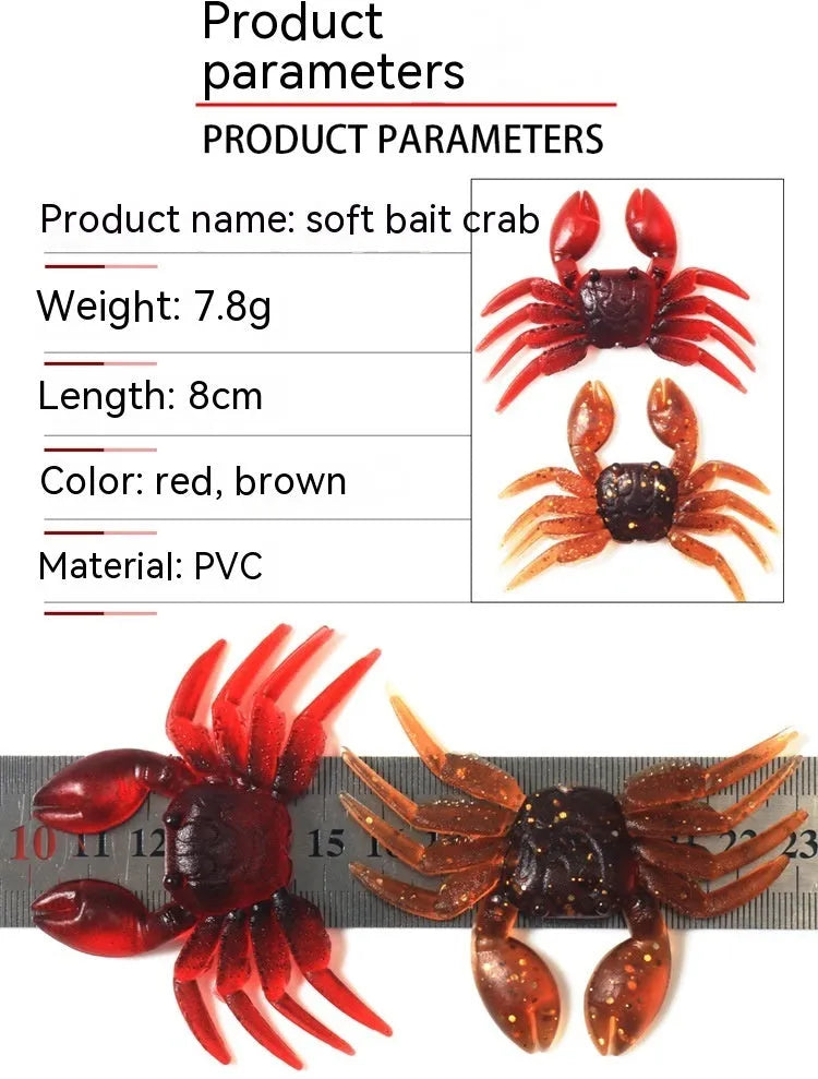 PVC software crab fishing lure measuring 8cm in length with detailed crab shape