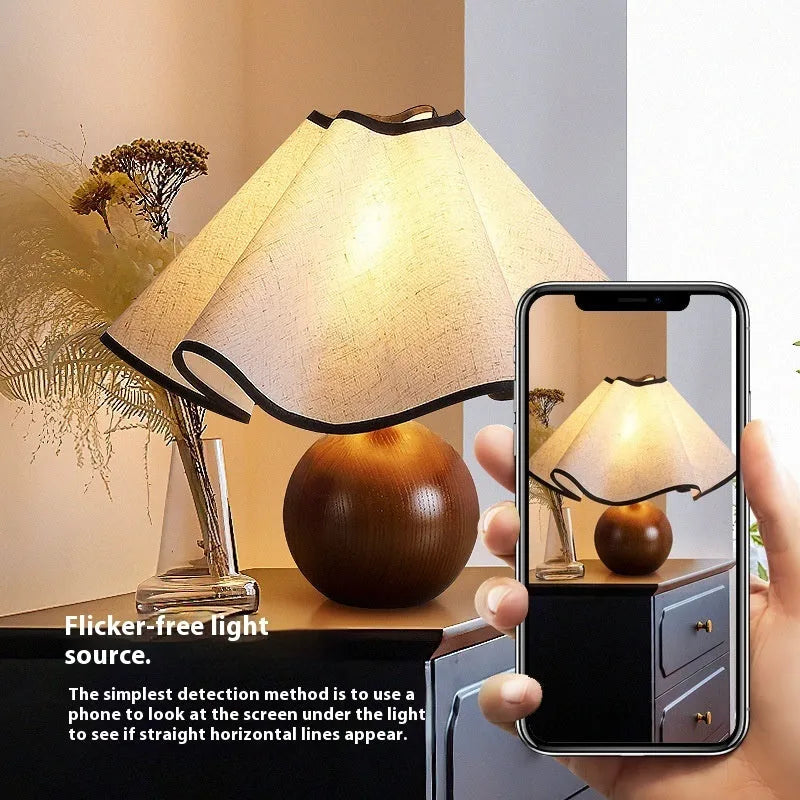 Retro solid wood table lamp walnut creative petal design desk lamp with three colour Earth instrument