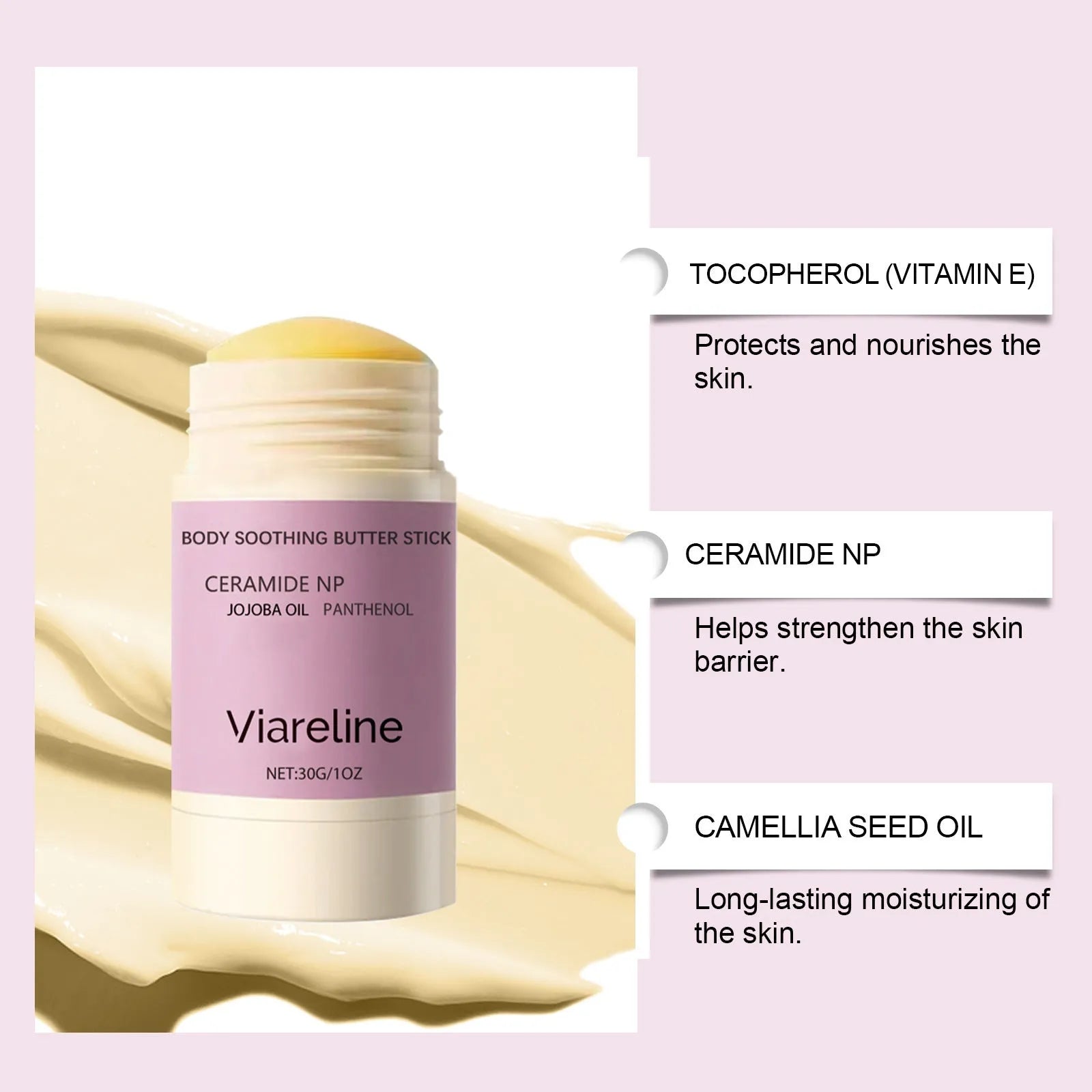 Anti-wrinkle firming body soothing stick 30g with mineral oil and ceramide for skin firming