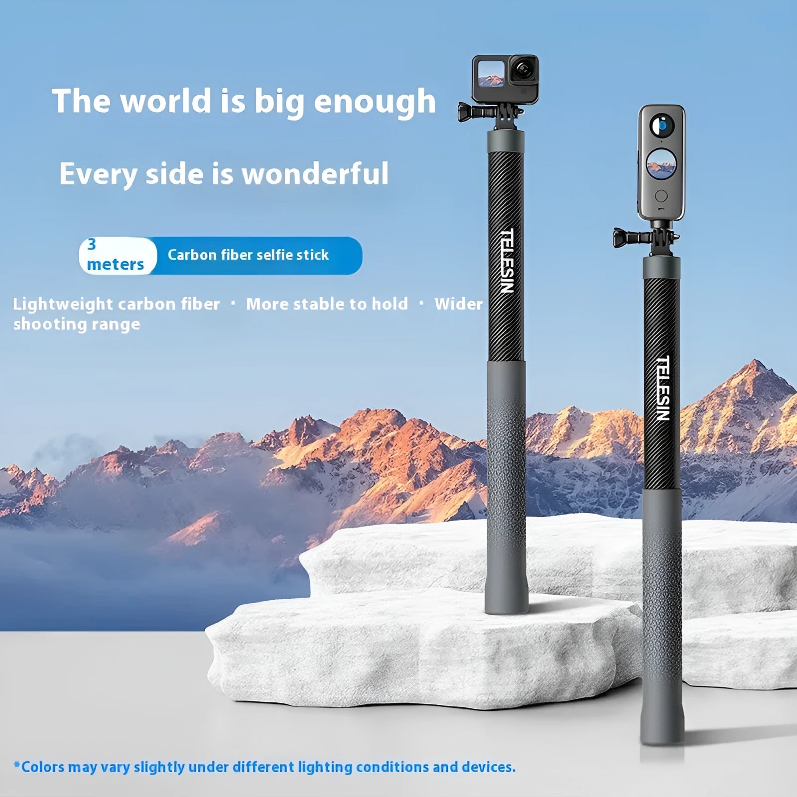3m carbon fibre super long invisible selfie stick extended to 296cm, black carbon fibre shaft
