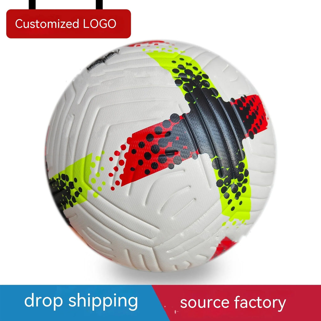 Fluorescent green Size 5 football on a pitch for training and matches.