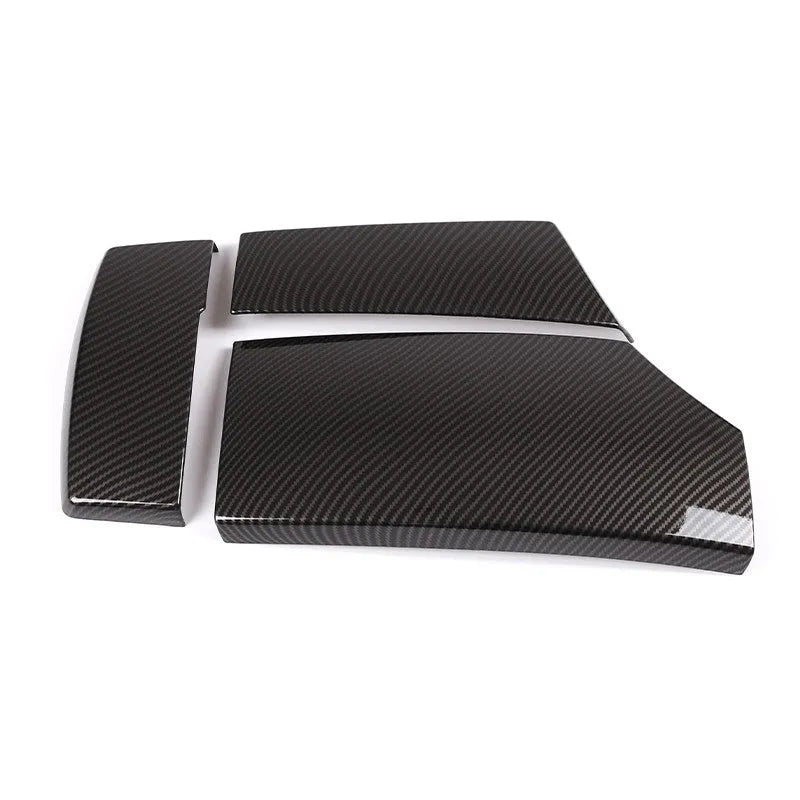 Three ABS armrest box protective covers with carbon fibre pattern, each measuring 33.5 by 16 by 3.5 cm