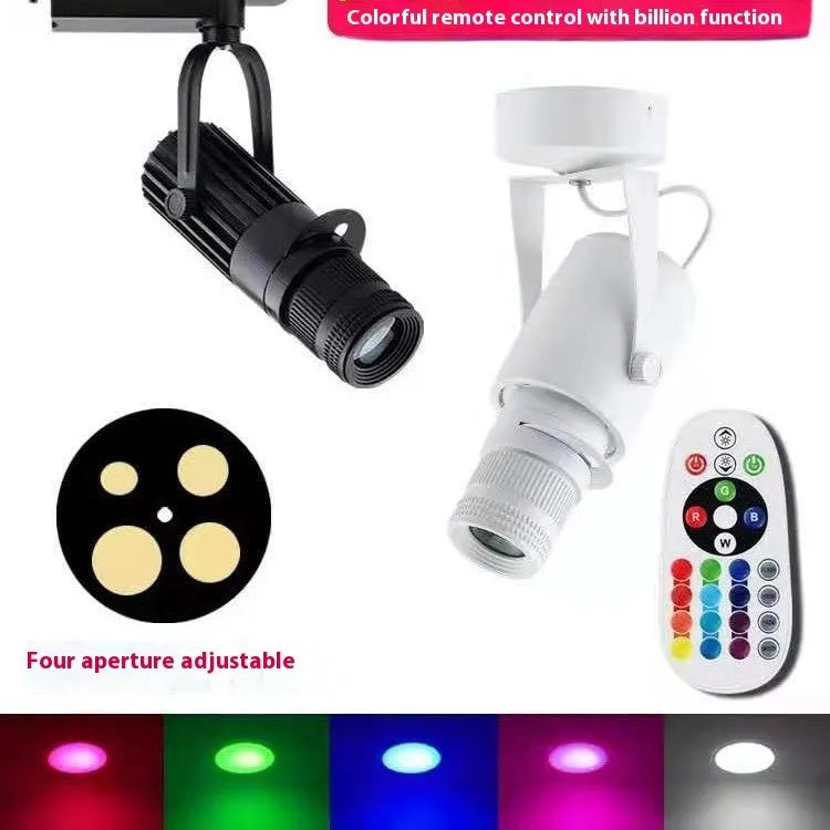 Black surface-mounted LED spotlight with aluminium housing and button control for restaurant lighting