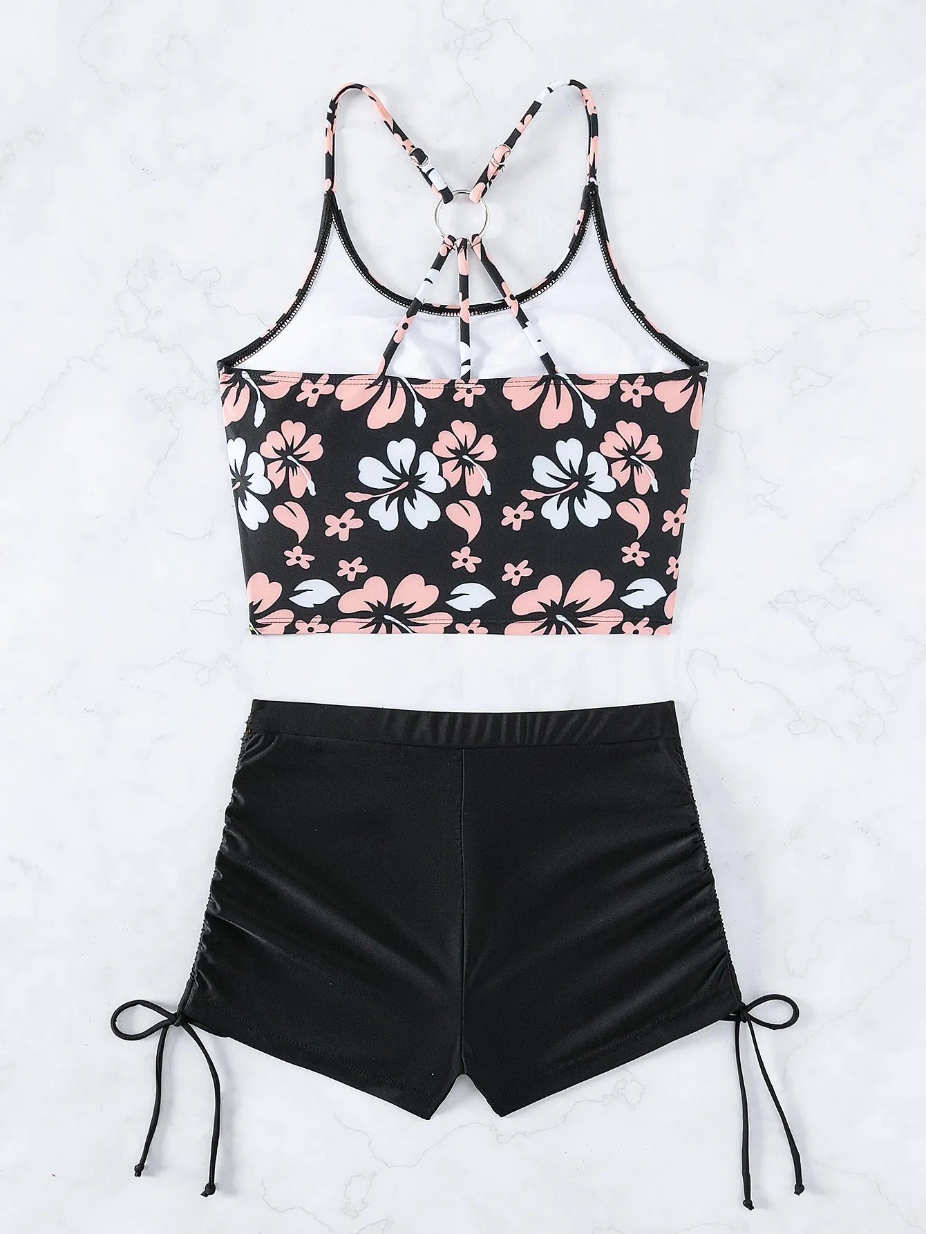 Women's high waist floral backless bikini swimsuit in colour FP45BK on a model