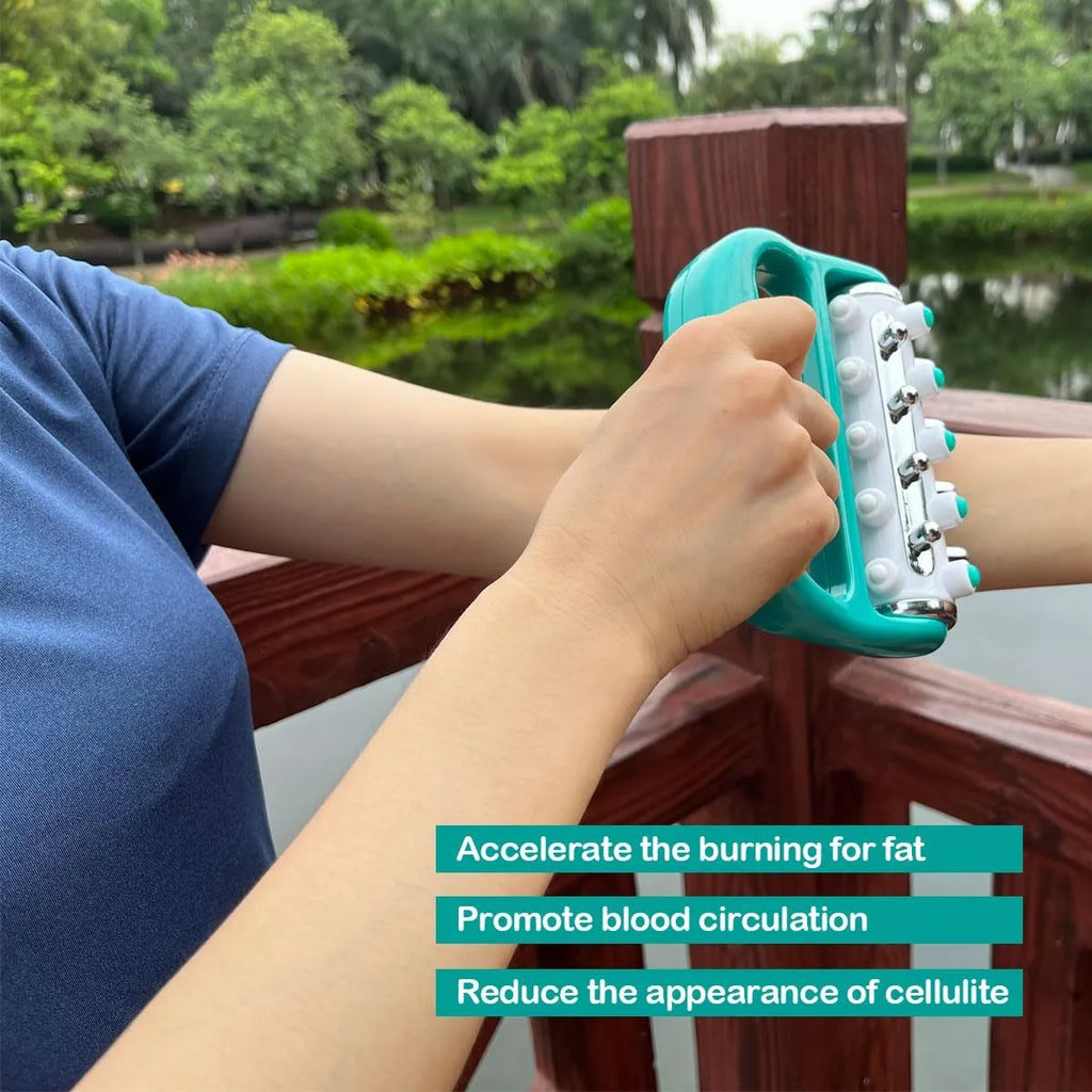 Mini plastic cellulite massager roller in blue with ergonomic grip for deep tissue massage