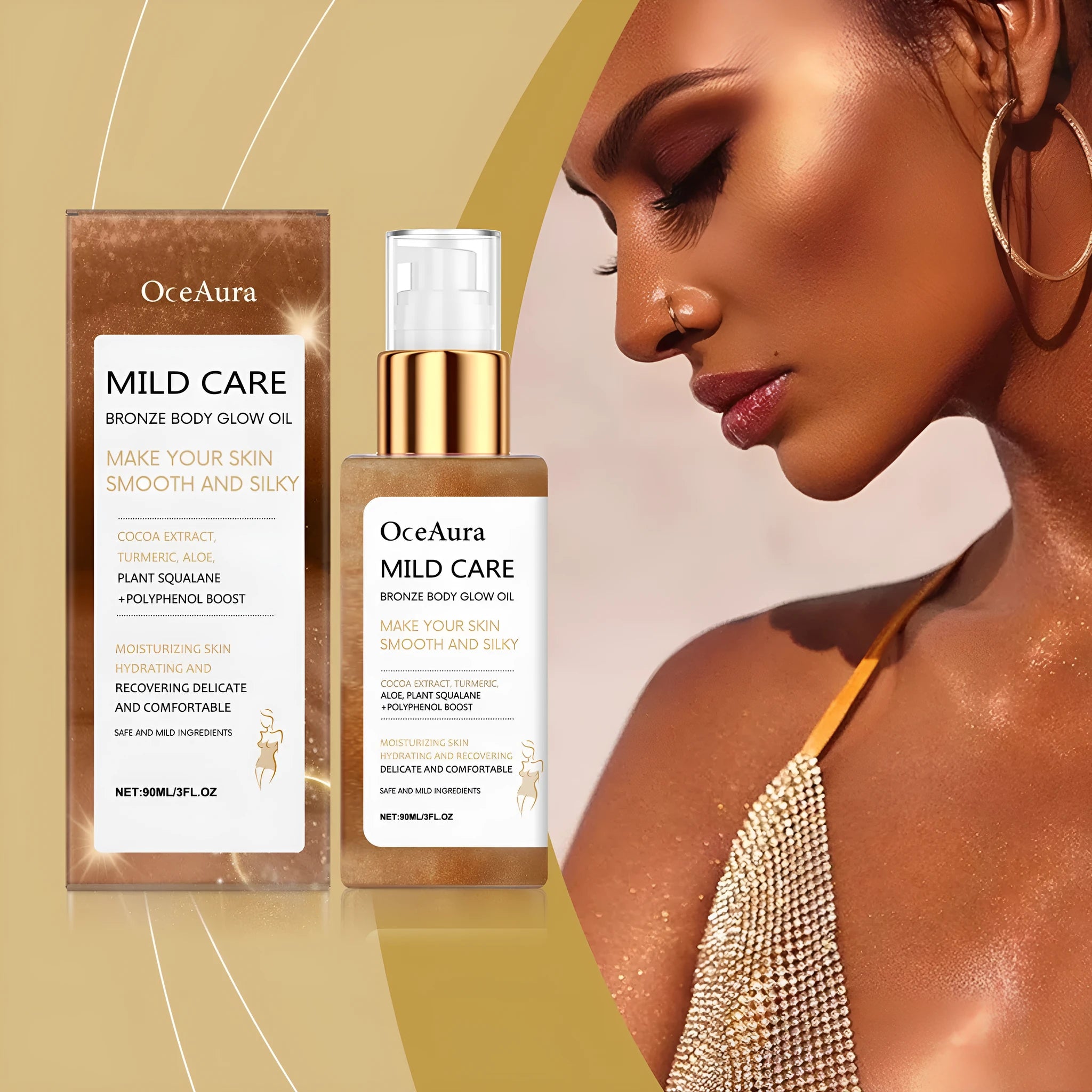 Bronze waterproof moisturizing massage body flash oil 90ml bottle with botanical ingredients