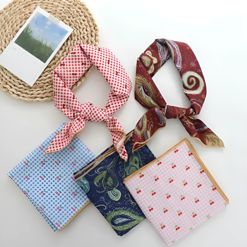 Women's pure cotton cashew print scarf hair band in brick red, 60x60cm square size