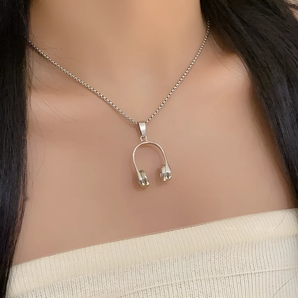 Alloy headset necklace electroplated finish unisex casual pendant jewellery on white background
