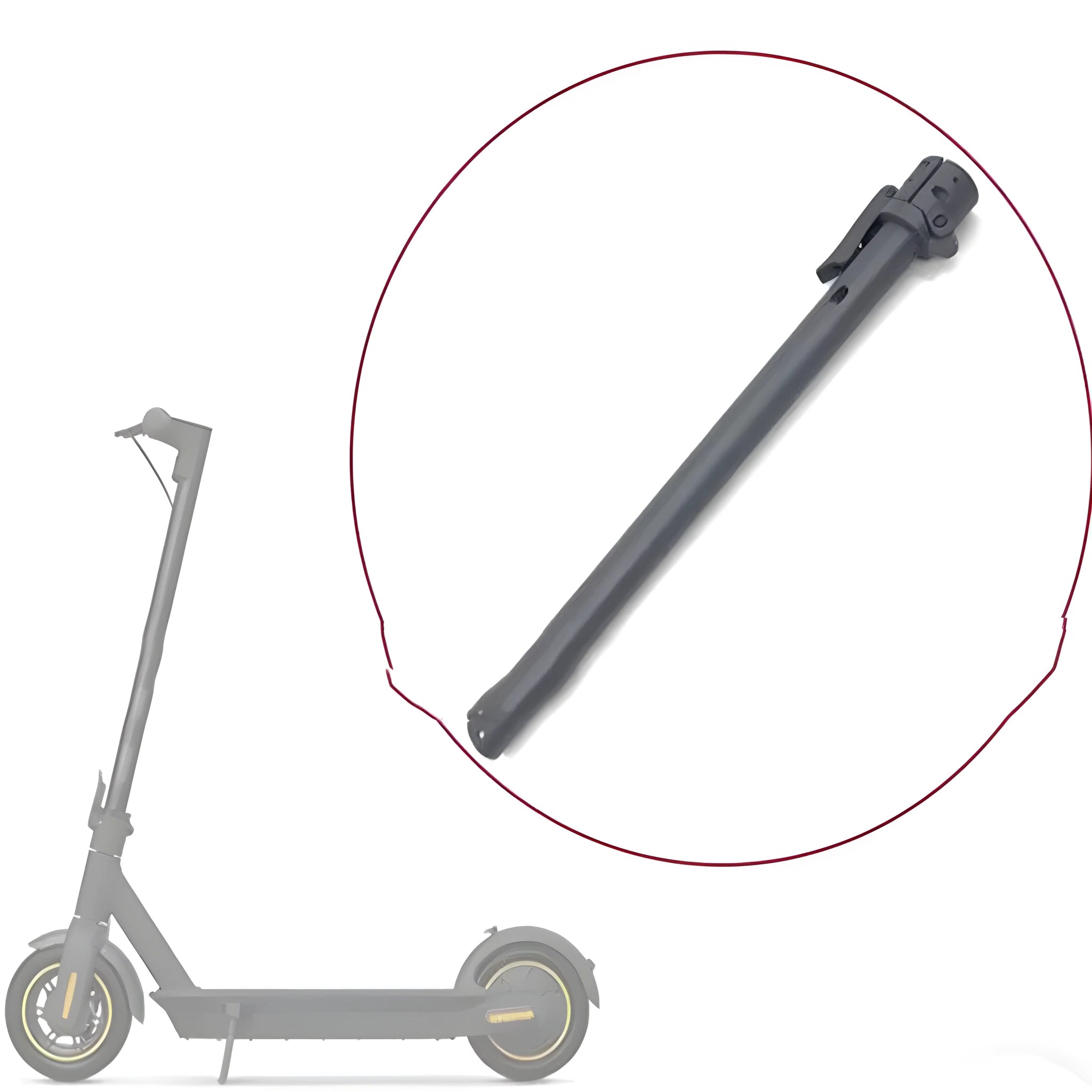 Black metal folding upright pole accessory for a Nanbo No. 9 electric scooter.
