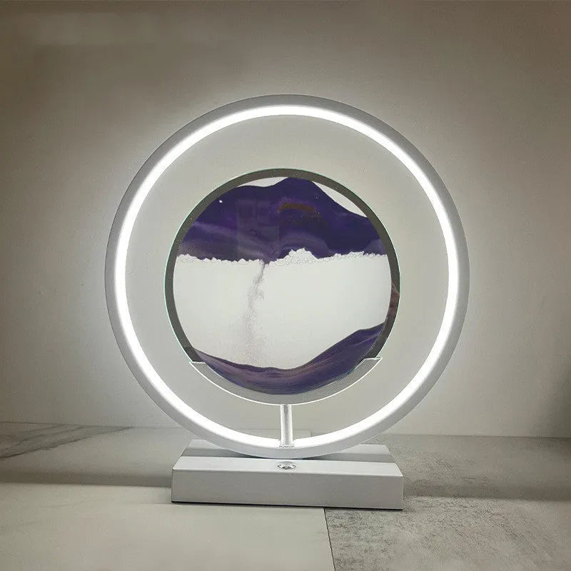 Modern acrylic and metal LED quicksand table lamp with three colour dimming for living room