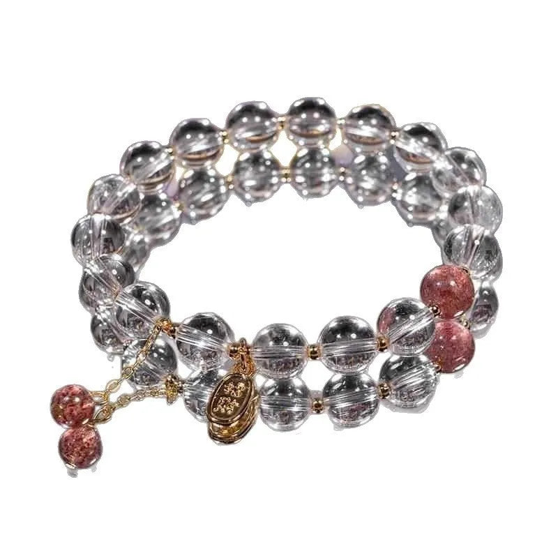 White crystal lucky fortune bracelet with 8mm beads in U-shaped design on matcha green gift box