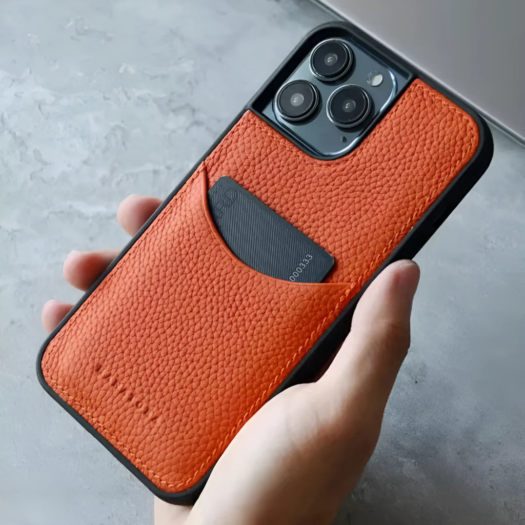 Genuine leather card holder phone case for iPhone non-slip cowhide protective shell card slot