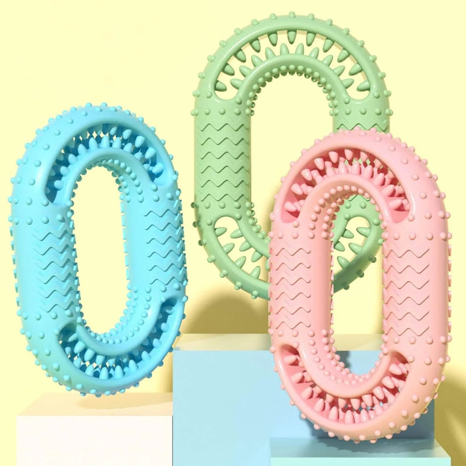 Blue o-ring shaped dog chew toy for dental health and aggressive chewers