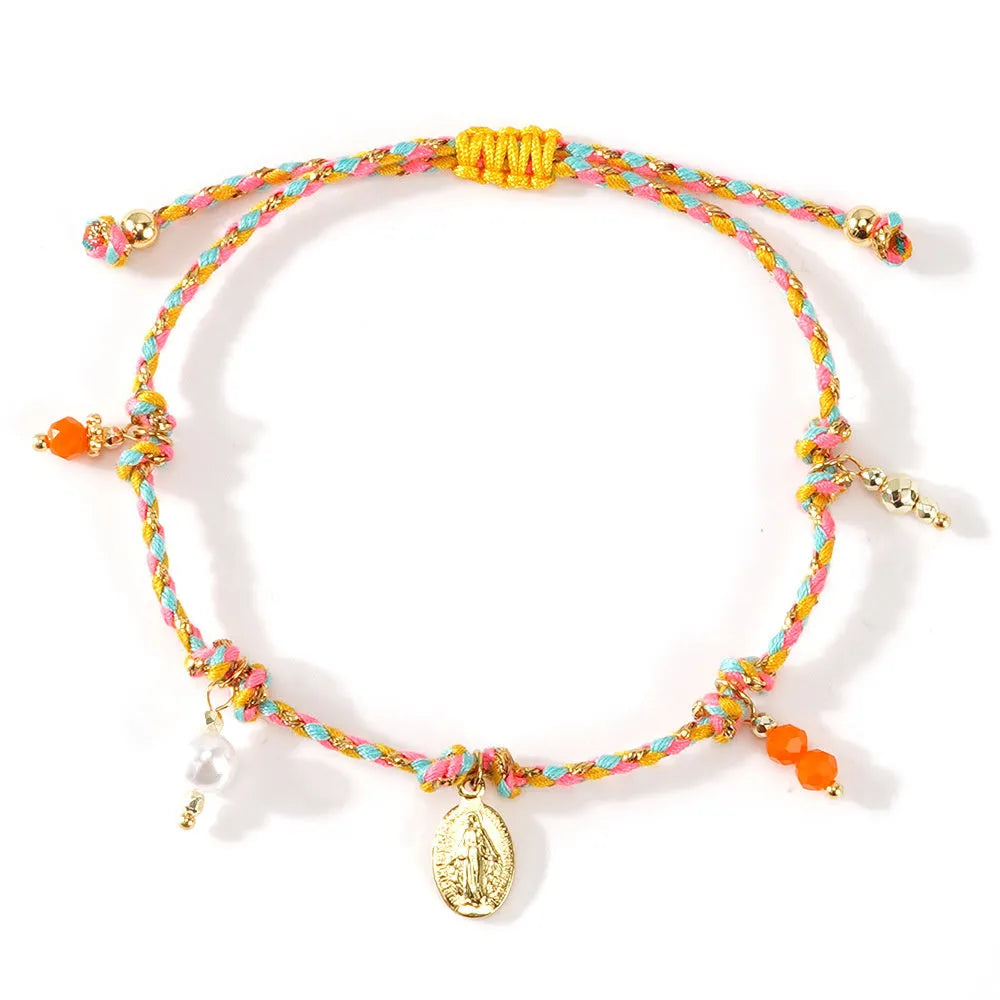 Colourful hand-woven braided rope bracelet with carrying tag in ethnic style for women