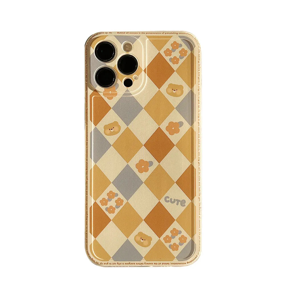 Soft TPU phone case with geometric rhombus grid checkerboard pattern for Apple iPhone protection