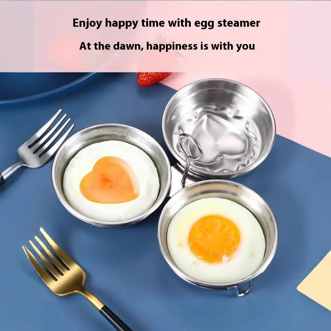 Small stainless steel heart-shaped egg steamer or round egg cooker for stovetop use