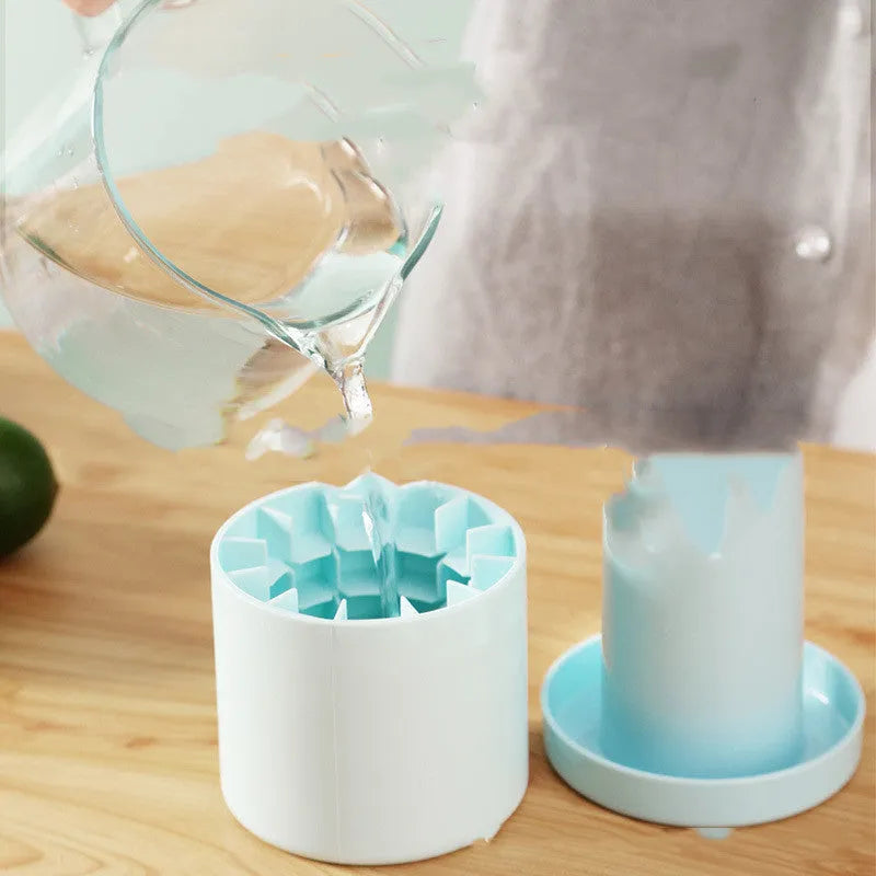 Blue-green and white silicone 2 in 1 ice bucket mold with lid for portable cooling