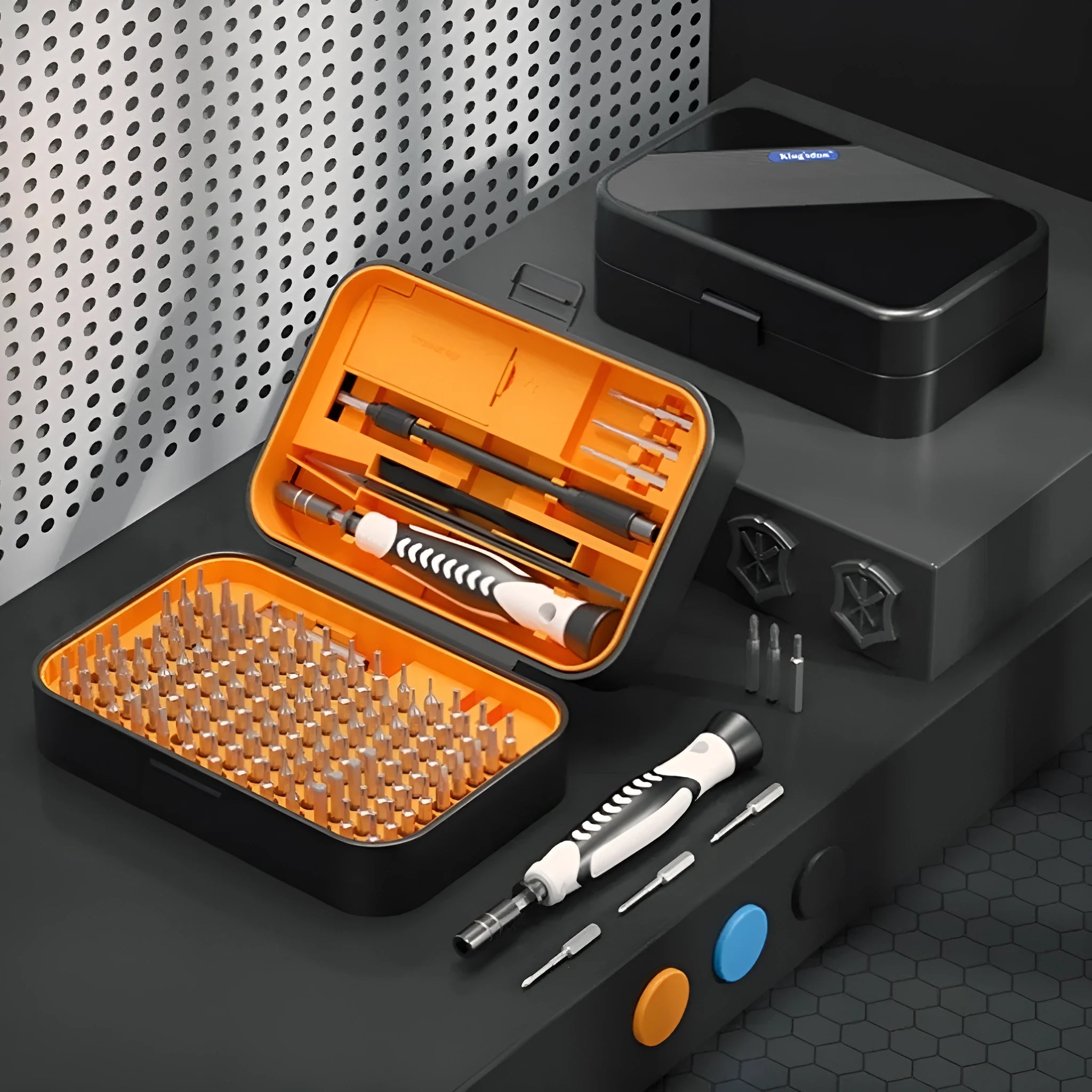 130 In 1 Precision Screwdriver Tool Set in orange case with CRV steel bits and compact design
