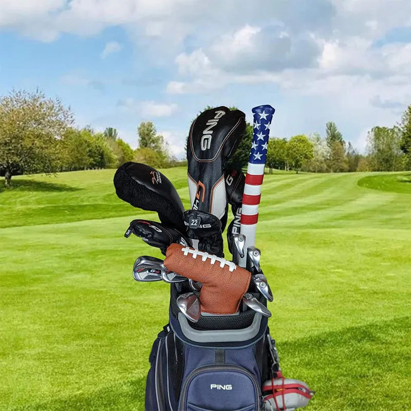 Black PU leather golf push rod case with zipper closure for trolley handle protection