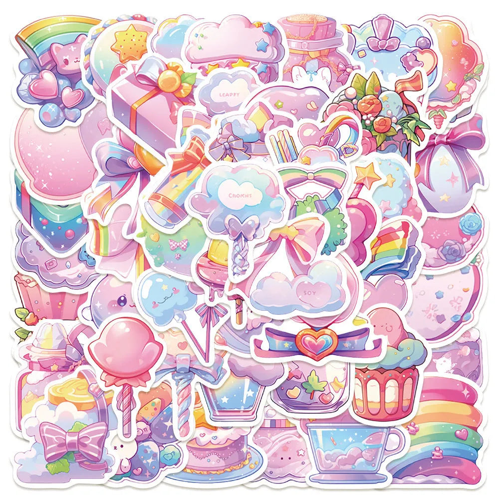 Colourful candy-themed waterproof decorative stickers in various 4-7cm sizes for journal decoration
