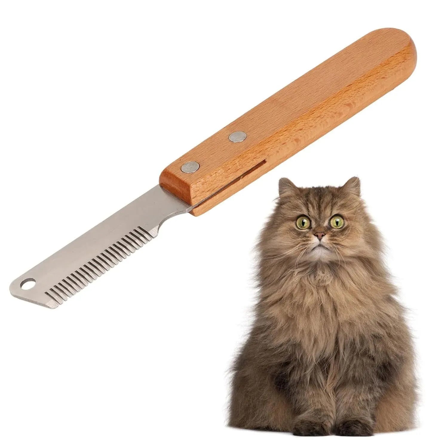 Pet stripping comb with wood handle in two sizes for dog and cat grooming