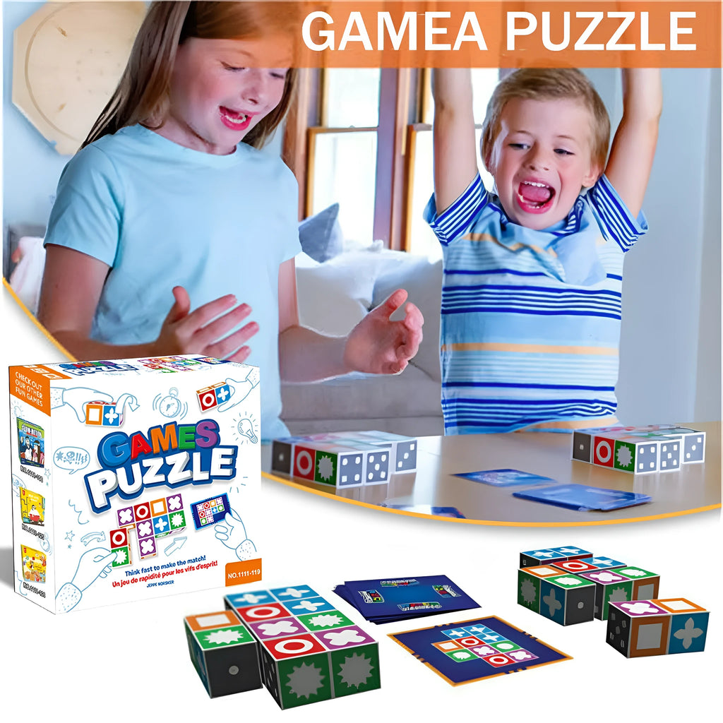 Matching Master board game with colourful ABS blocks and pattern cards in a colour box