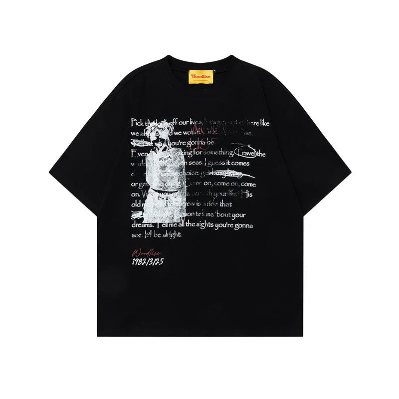 Men's black pure cotton T-shirt with printed white letter graphic and raglan sleeves