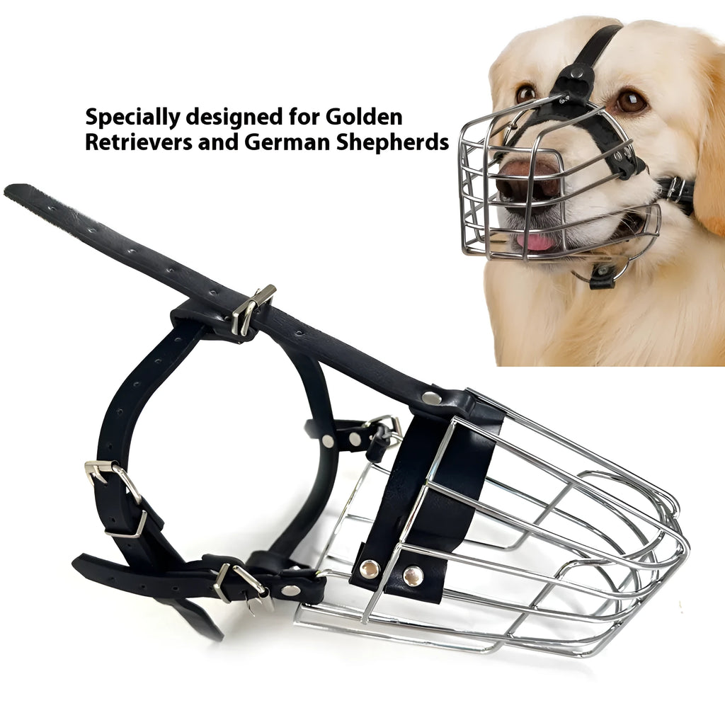 Black metal dog muzzle for Golden Retriever and German Shepherd breeds