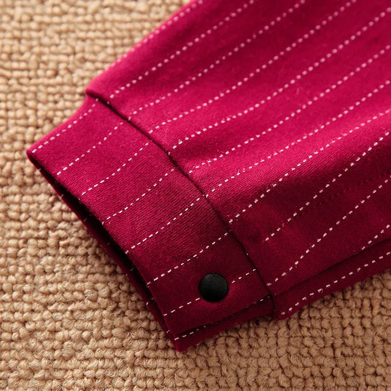 Wine red long sleeve cotton romper suit for a baby boy in gentleman style.