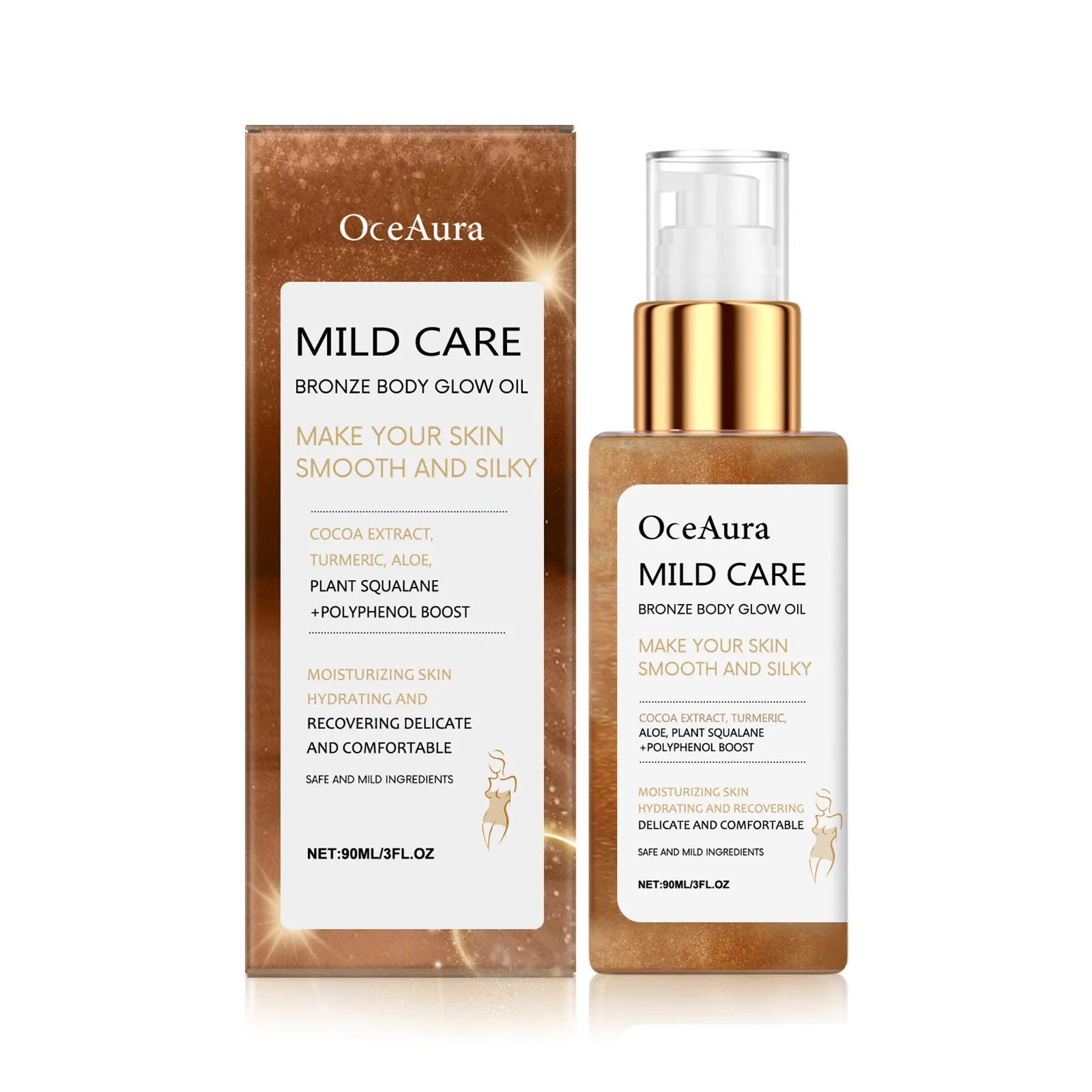 Bronze waterproof moisturizing massage body flash oil 90ml bottle with botanical ingredients