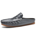 Men's black breathable semi-slippers with artificial PU upper and rubber sole.