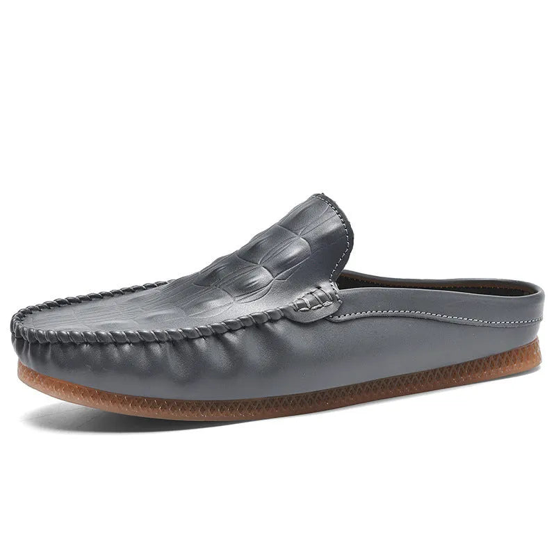 Men's black breathable semi-slippers with artificial PU upper and rubber sole.
