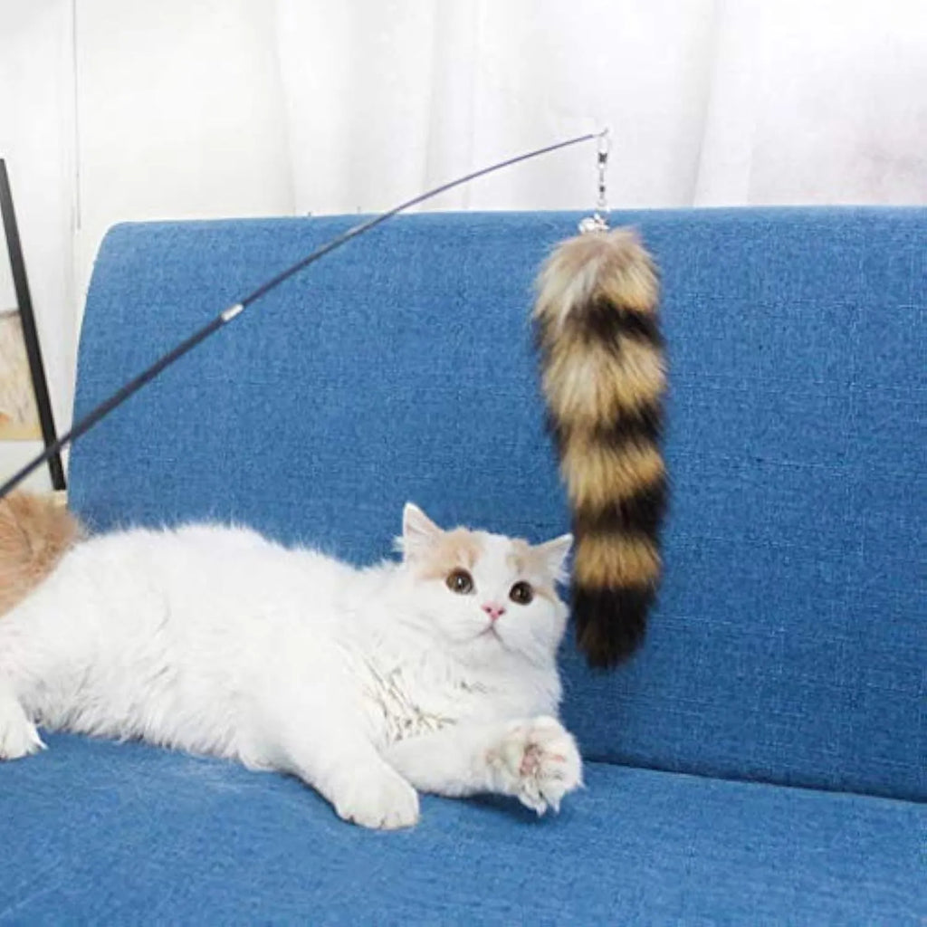 Black cat toy wand with elastic string measuring 42 metres for interactive feline play