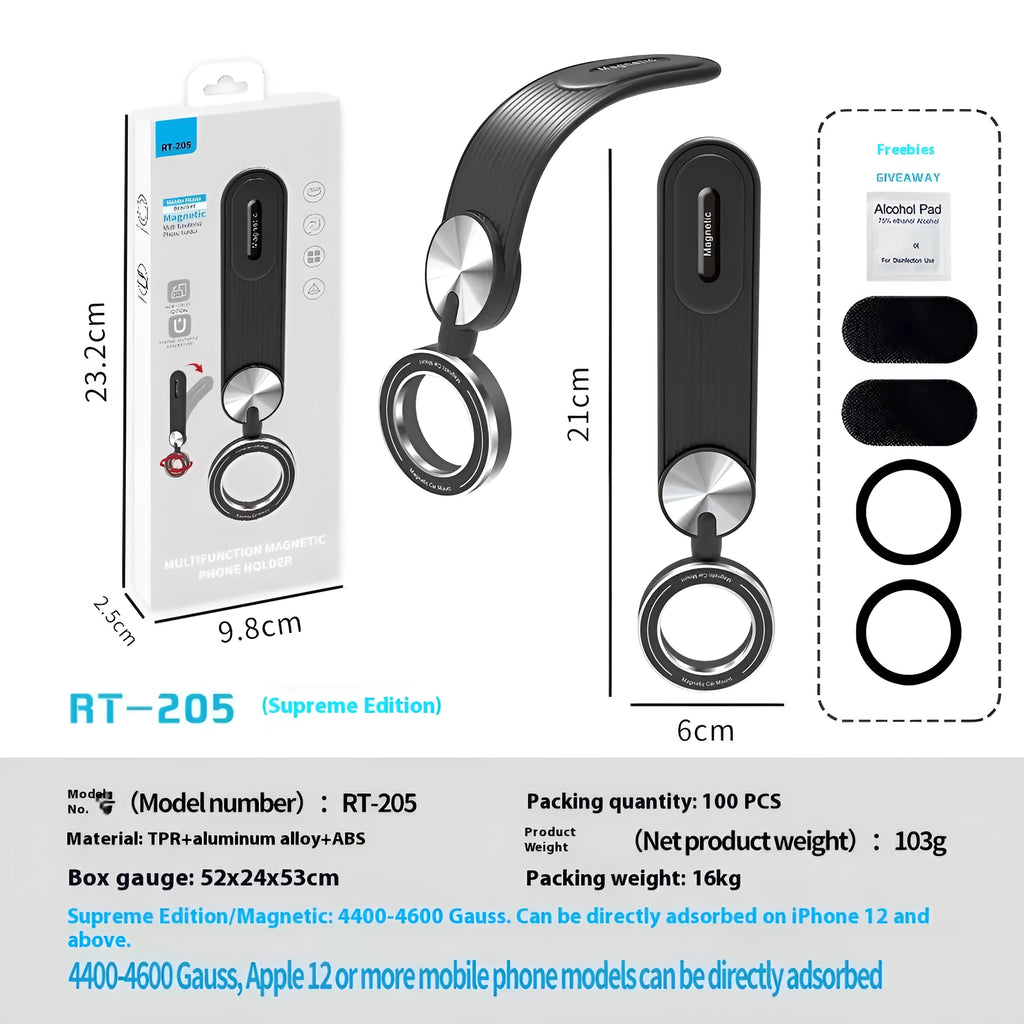 Magnetic suction folding car phone holder in RT025 Classic Edition on dashboard for secure driving use