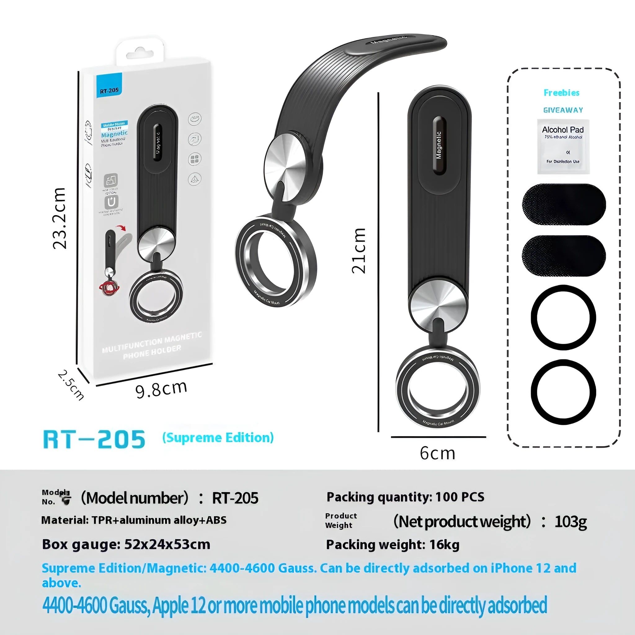 Magnetic suction folding car phone holder in RT025 Classic Edition on dashboard for secure driving use