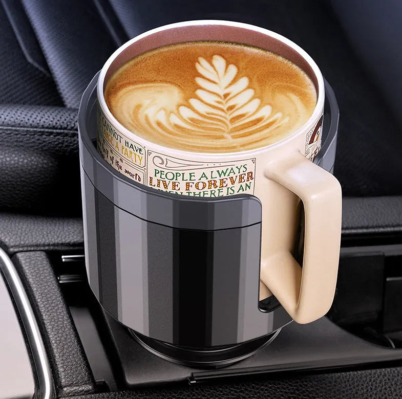 Matte black ABS car cup holder expander with adjustable base for large drink bottles.