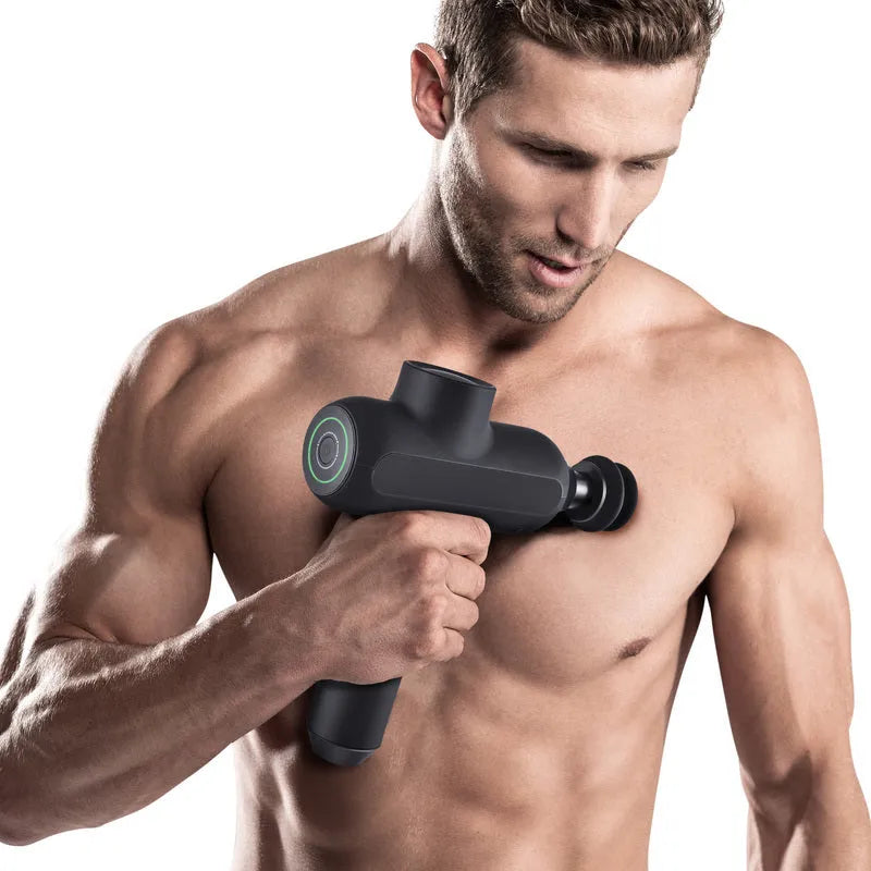 Muscle relaxation massager with six massage heads in black colour showing dimensions
