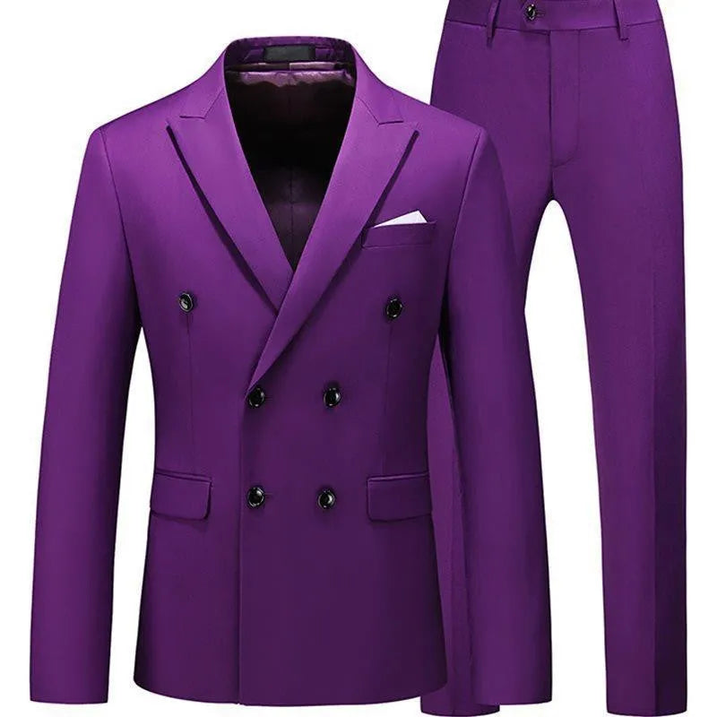 Men's cotton blend slim fit tuxedo suit set in purple, includes one top and one pair of trousers