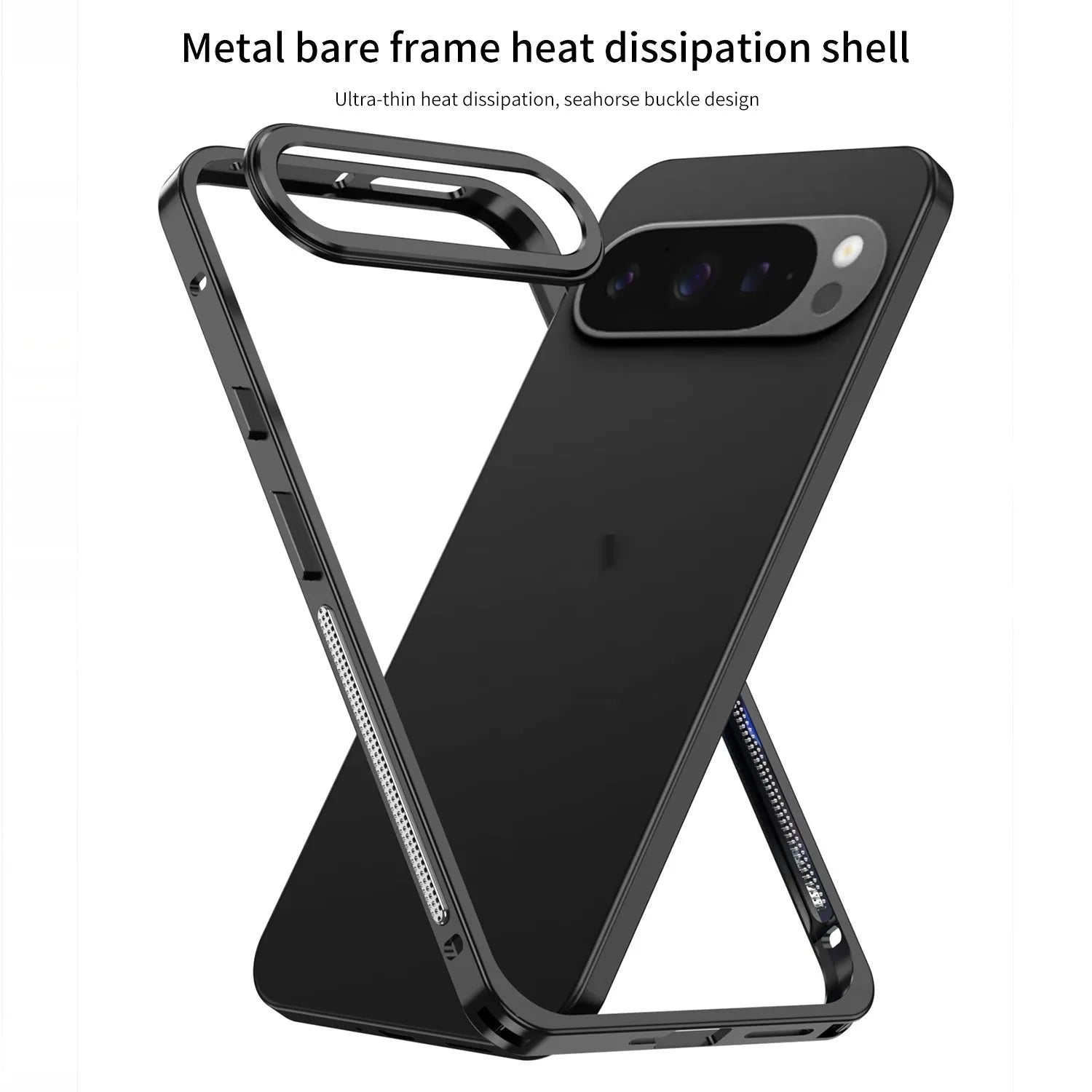 Aluminium alloy heat dissipation phone case for Google Pixel9 Pro XL with bracket and lens case, half-pack style
