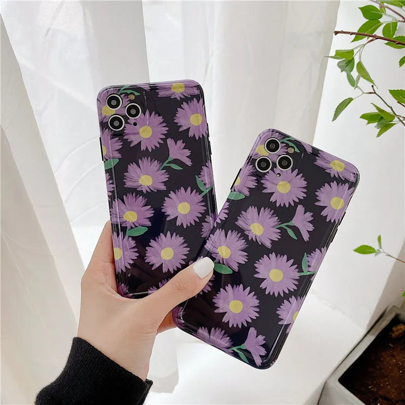 Purple daisy soft glue mobile phone case for Apple iPhone with floral design