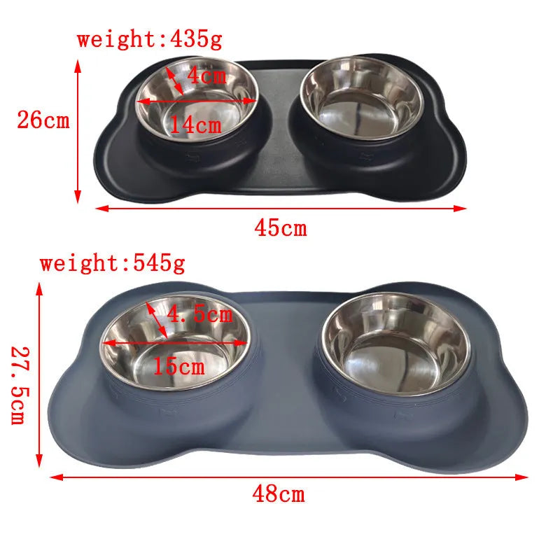 A large silicone double dog bowl with a non-slip base and integrated feeding mat, shown in sky blue colour.