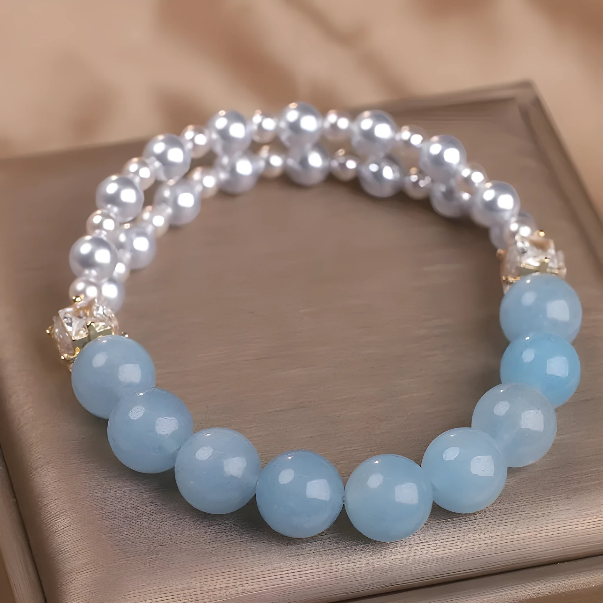 Sky blue aquamarine crystal bracelet on display, national style design