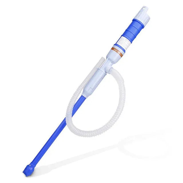 Manual hand-operated siphon pump for fuel transfer in blue or red colour